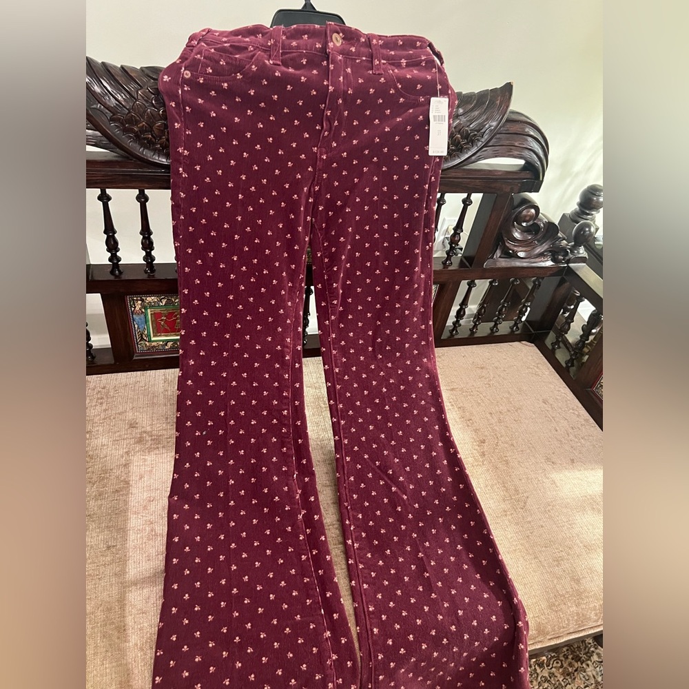 Anthropologie soft corduroy flowered pants size 27 NWT
